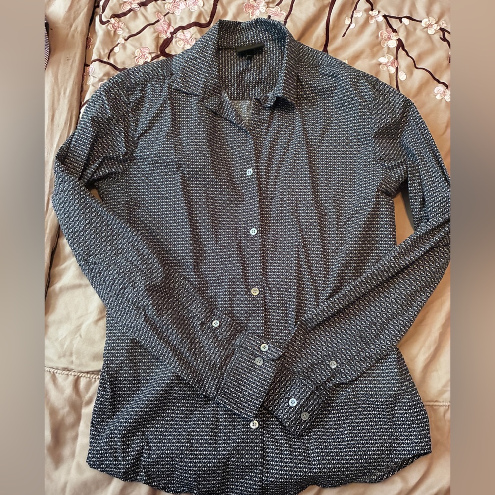 Emporio Armani Black and White Geometric Slim-Fit Shirt
